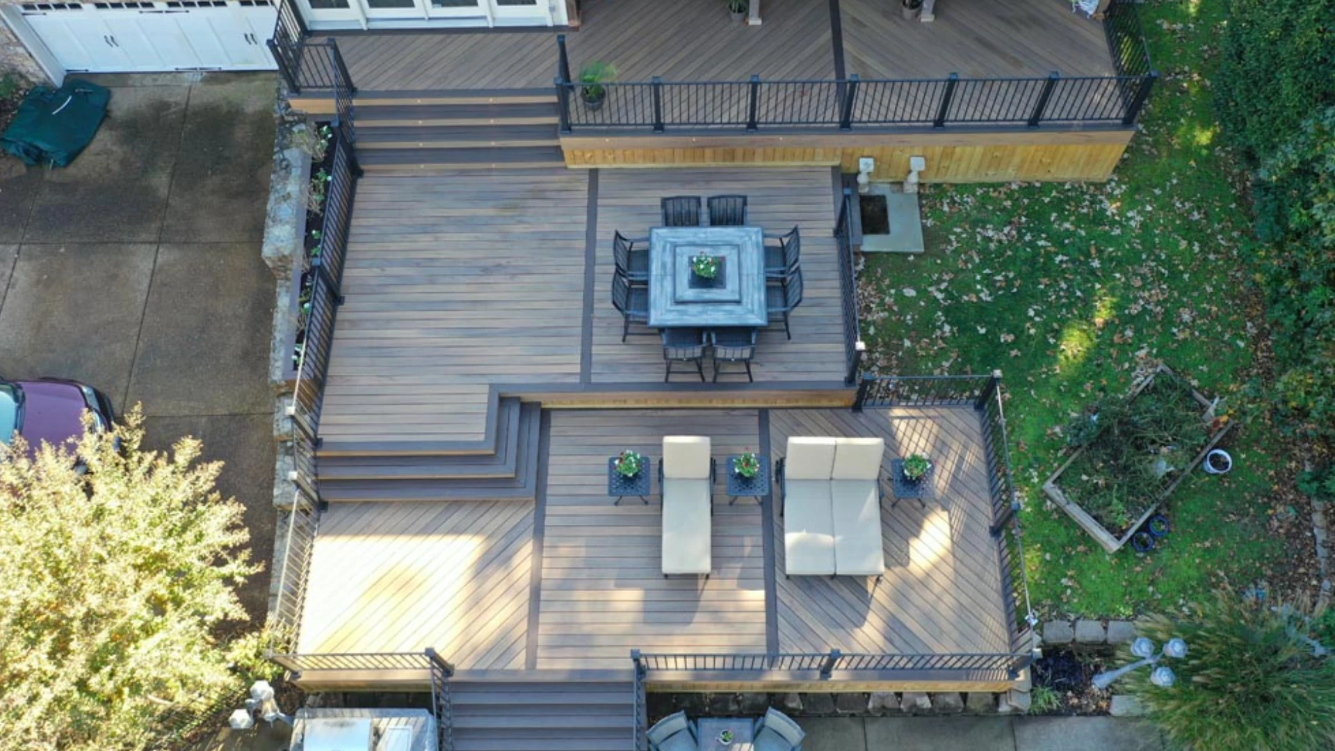 Large multi-level composite deck built by Alta Outdoor Living