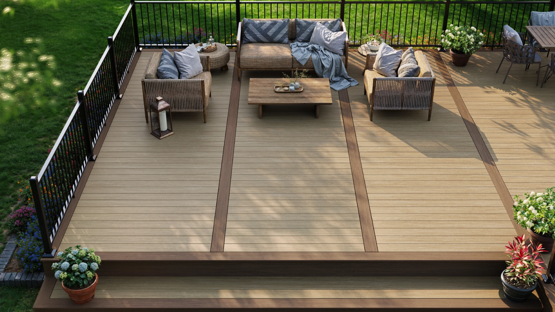 Two-tone custom composite deck by Alta Outdoor Living