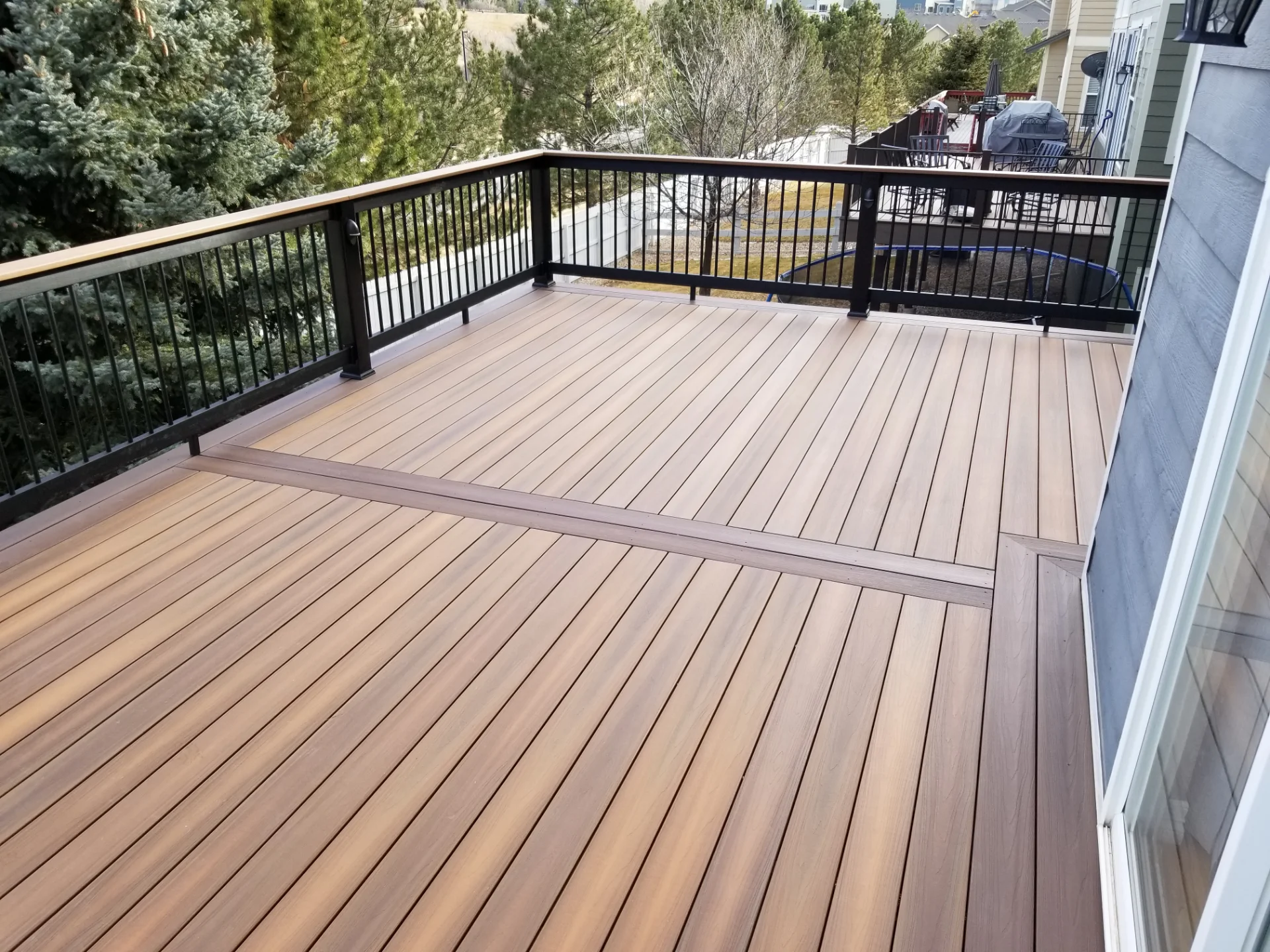 Commercial-ready composite deck with black railing