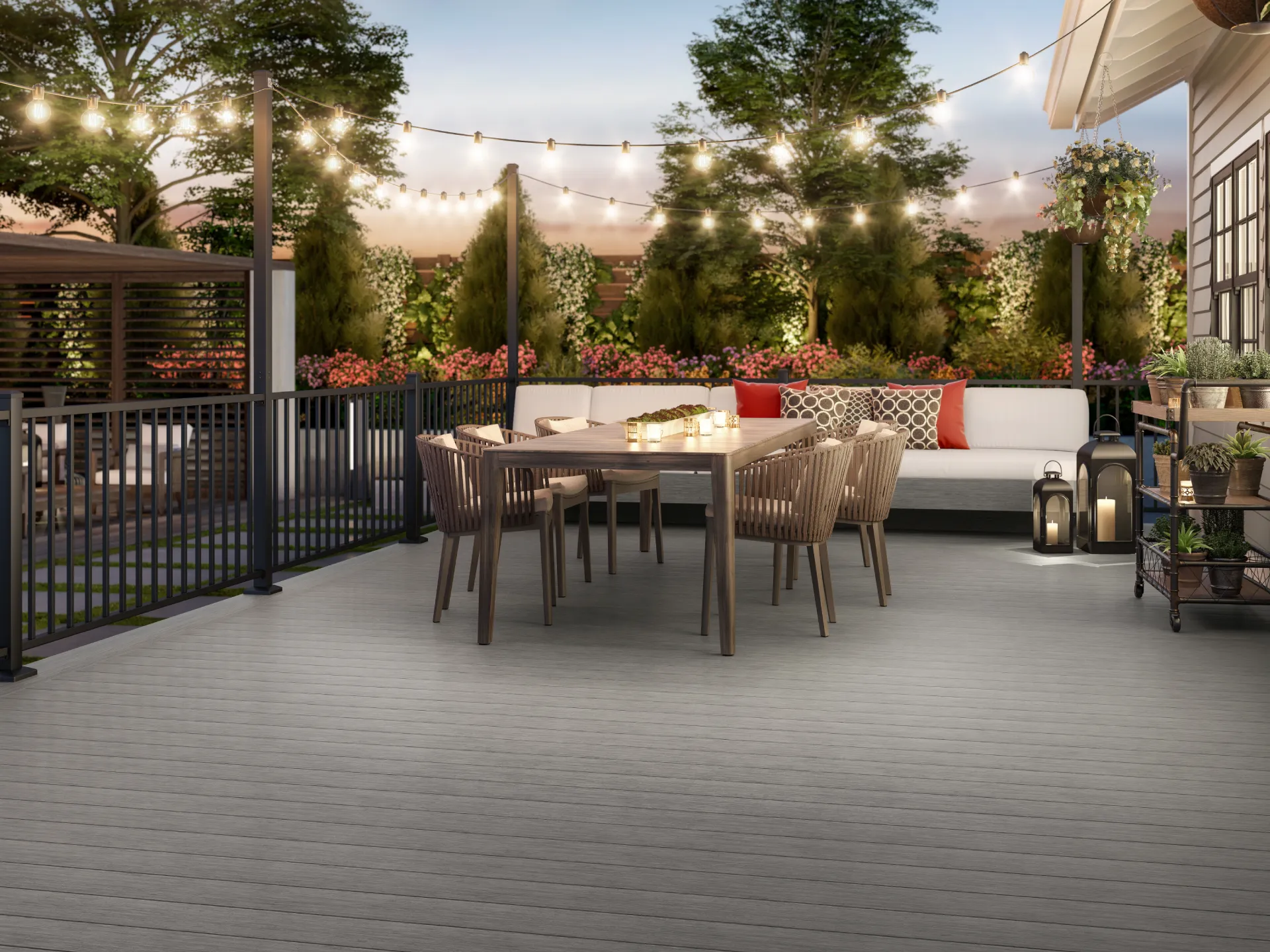 Premium composite deck with integrated lighting built by ALTA Outdoor Living