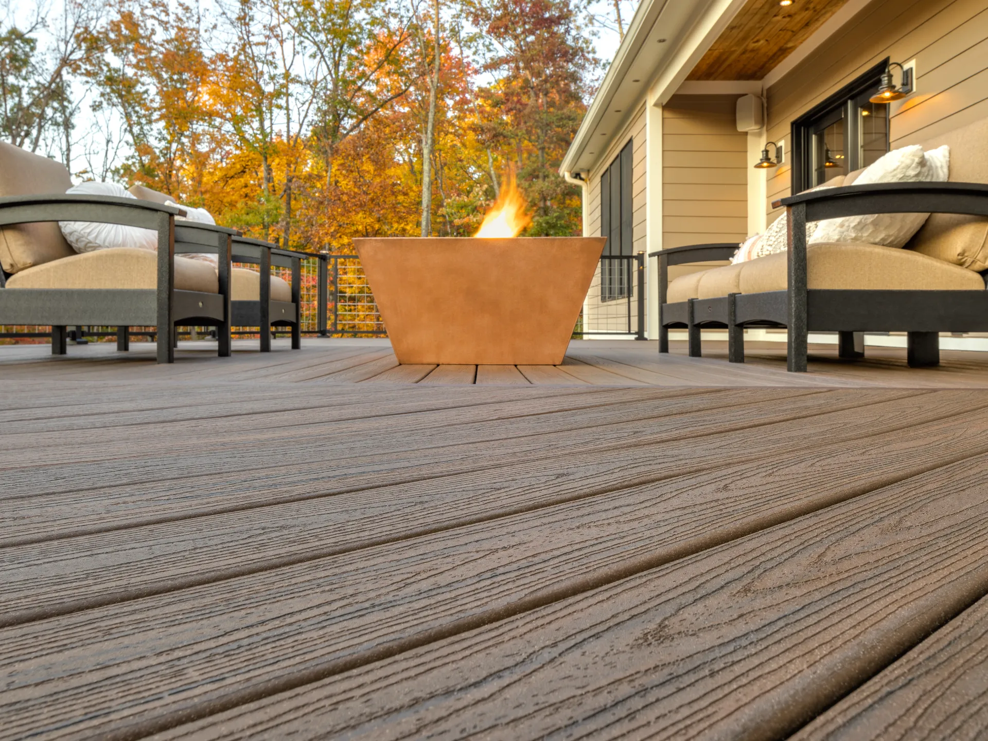 Deck seating and fire pit lounge area